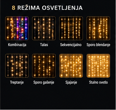 LED svetlosna zavesa 6 × 3 m – 600 LED