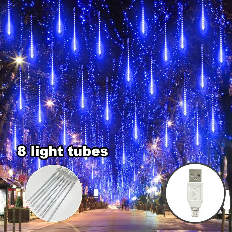 LED meteorska kiša – 16 svetlećih cevi, 2 × 5 m, USB