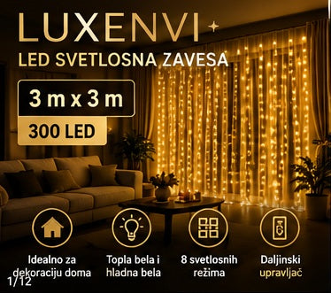 LED svetlosna zavesa 3 × 3 m – 300 LED sa daljinskim upravljačem