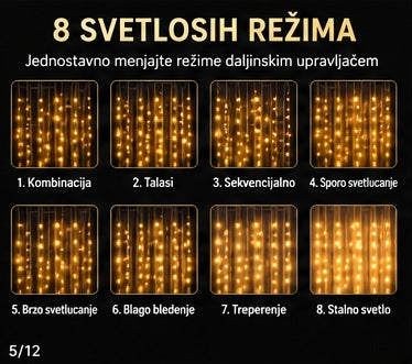 LED svetlosna zavesa 3 × 3 m – 300 LED sa daljinskim upravljačem