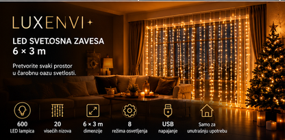 LED svetlosna zavesa 6 × 3 m – 600 LED