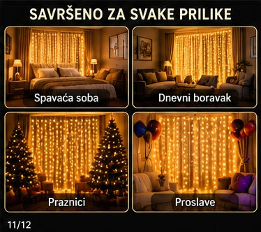 LED svetlosna zavesa 3 × 3 m – 300 LED sa daljinskim upravljačem