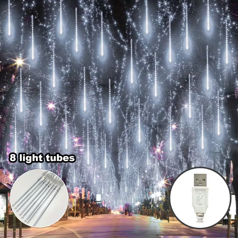 LED meteorska kiša – 16 svetlećih cevi, 2 × 5 m, USB