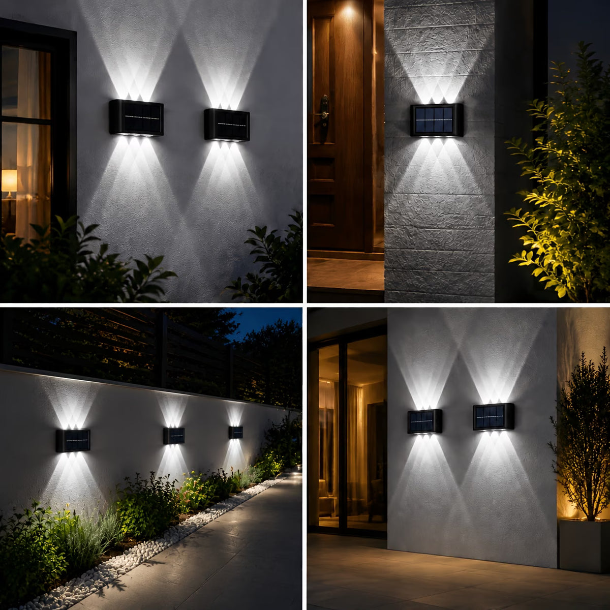 Solarne LED zidne lampe sa svetlom gore–dole – 4 komada