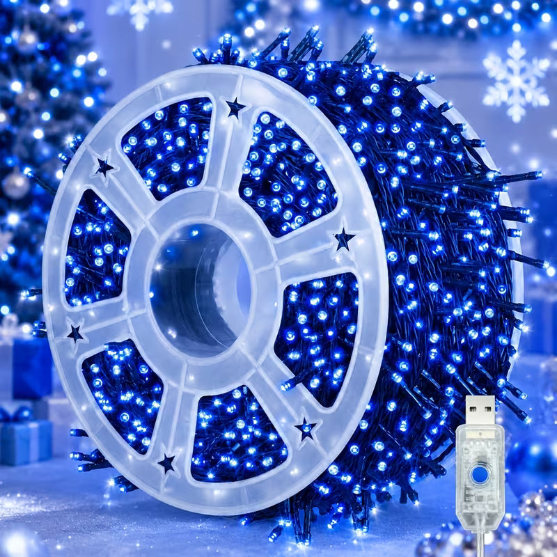 Plave LED novogodišnje lampice – 30 metara, 280 LED, USB napajanje